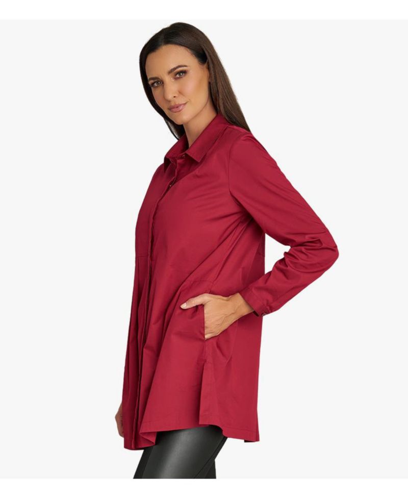Women's Long Sleeves Cotton Poplin Asymmetrical Pleat Front Have It All Tunic