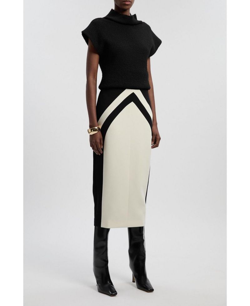Women's Colour Block Pencil Midi Skirt