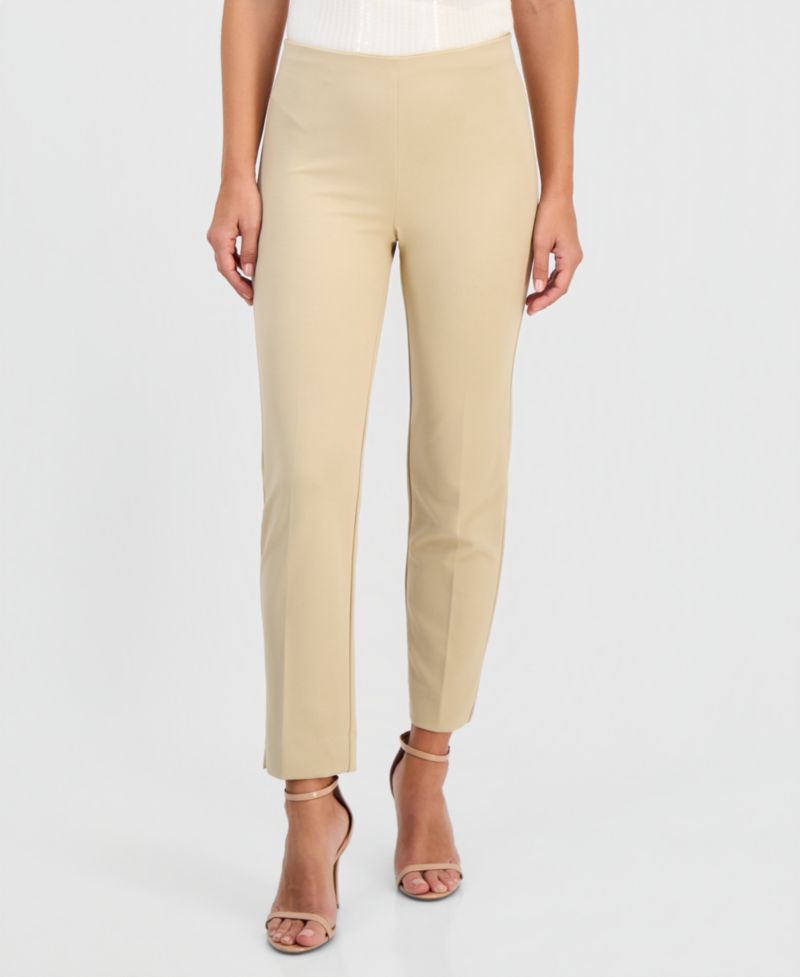 Women's Stretch Crepe Pull-On Hollywood Waist Straight Ankle Pants, Regular & Petite