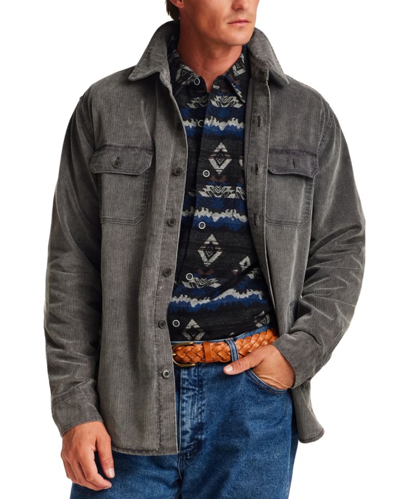 Men's Distressed Corduroy Overshirt Jacket
