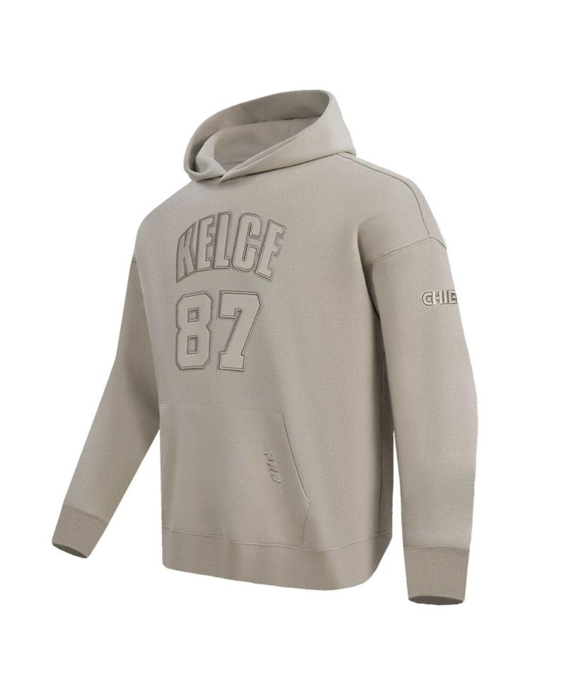 Men's Travis Kelce Tan Kansas City Chiefs Player Name & Number Pullover Hoodie