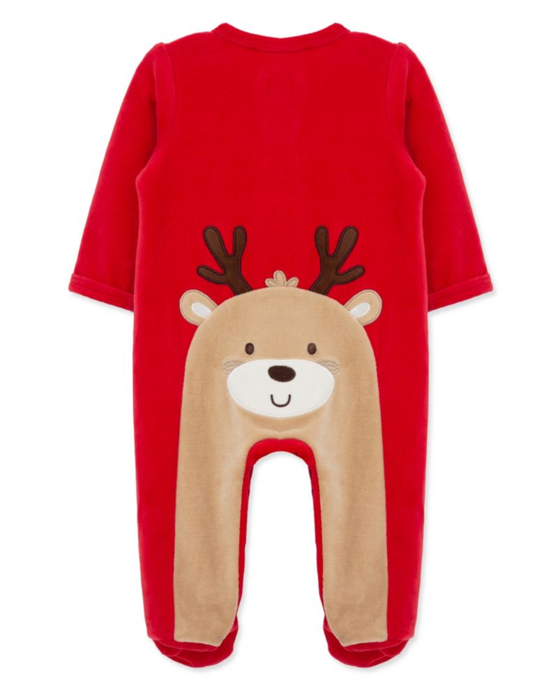 Baby Boys' Reindeer Velour Long-Sleeve Footed Coveralls
