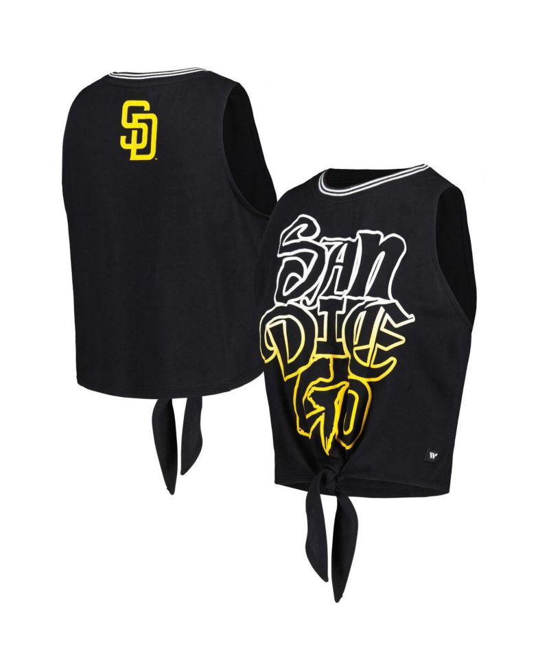 Women's Black San Diego Padres Twisted Tie Front Tank Top
