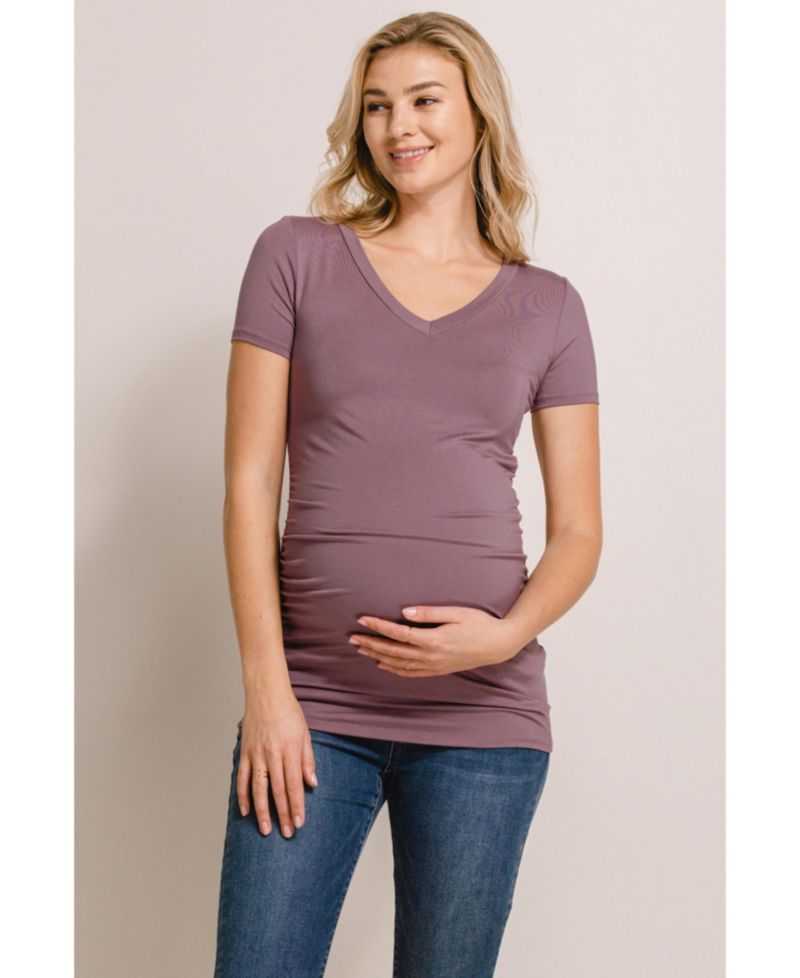 Maternity Fitted V-Neck Side Ruched Top