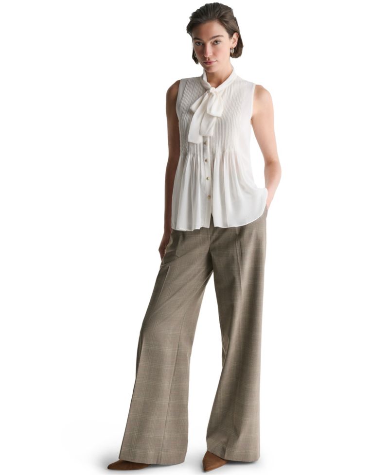 Women's Sleeveless Tie-Neck Button-Front Blouse
