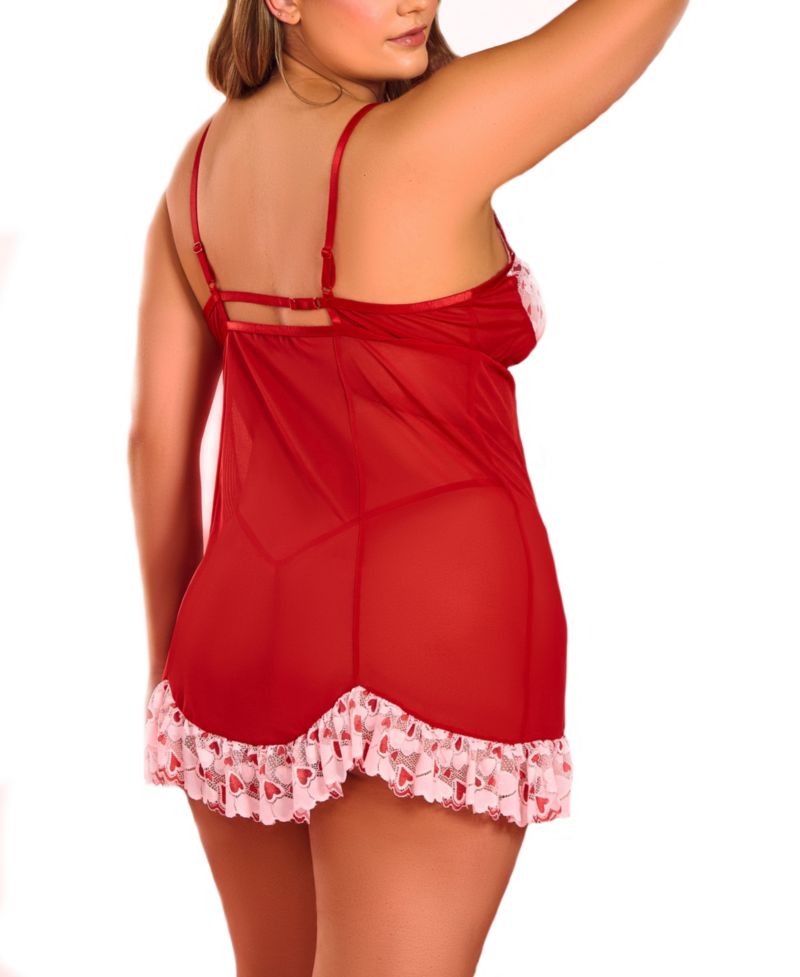 Plus Size 2-Piece Heart Lace and Princess Seam Babydoll Set Lingerie