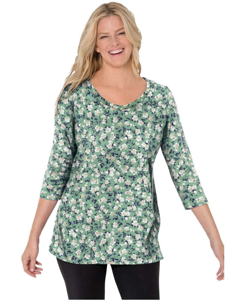 Women's Within Perfect Printed Three-Quarter Sleeve V-Neck Tee