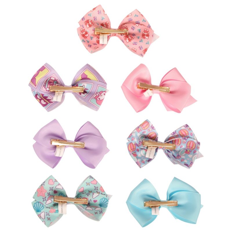 and Friends Bows for Hair 7-Piece Set Official License, Sanrio Hair Accessories with Kuromi and Badtz-Maru
