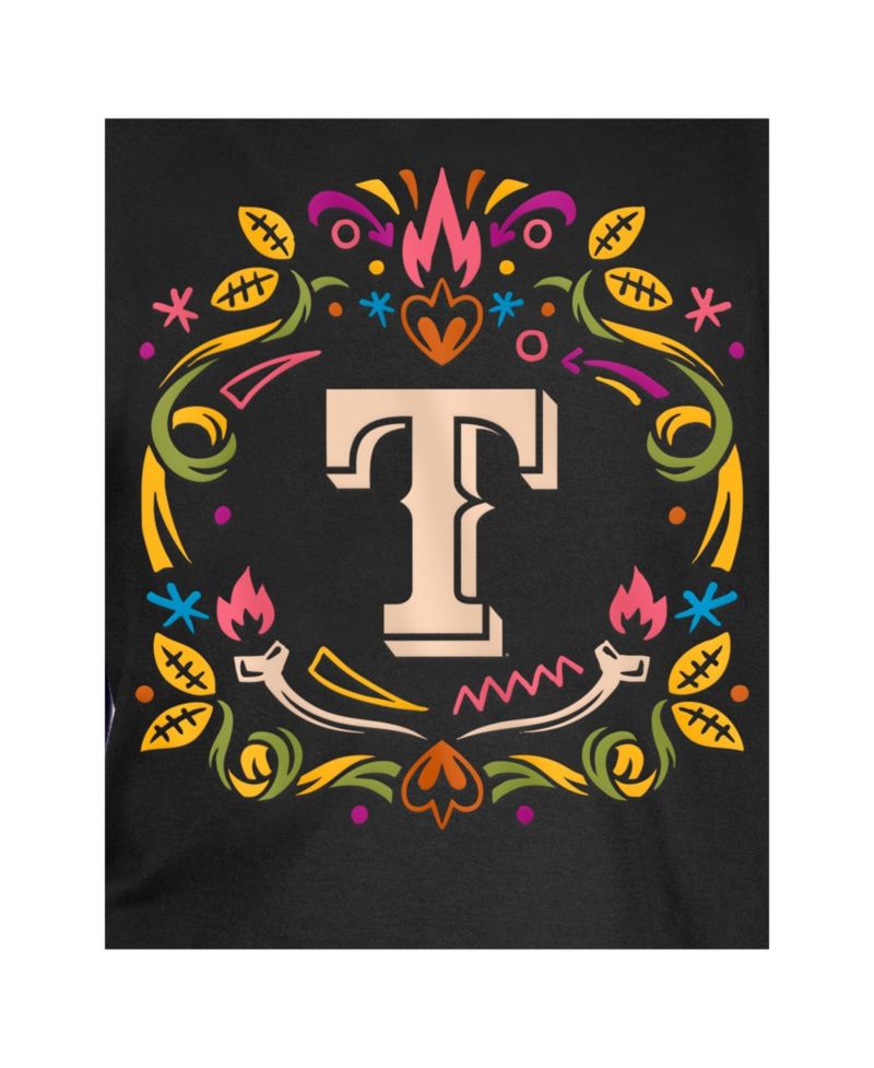 Big Boys and Girls Black Texas Rangers Día de los Muertos T-Shirt