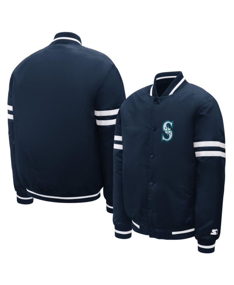 Big Boys and Girls Navy Seattle Mariners Team Logo Full-Snap Satin Varsity Jacket