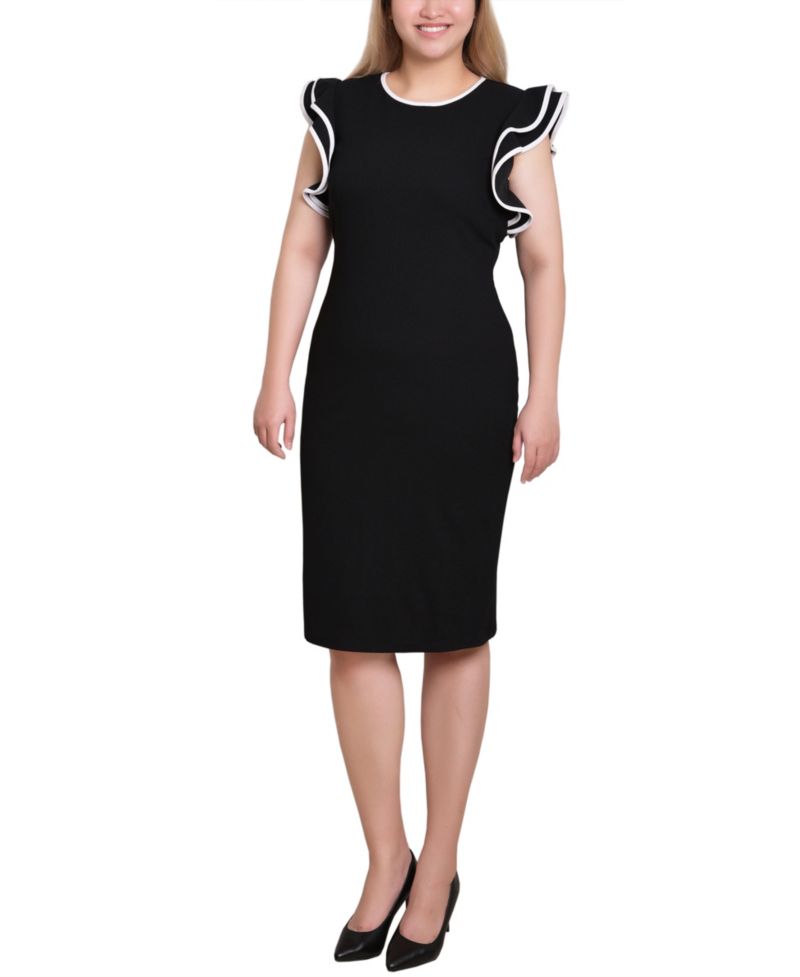 Petite Ruffle Sleeve Dress with Contrast Tipping