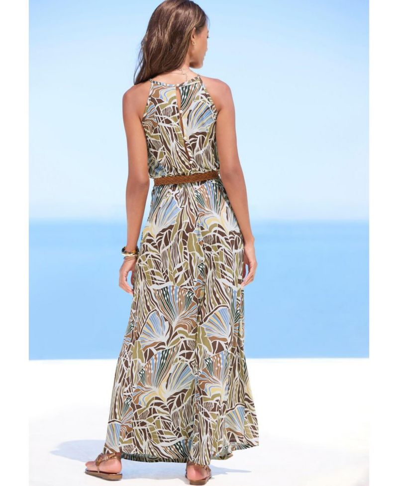 Women's Viscose Printed A-Line Elastic-Waist Maxi Dress