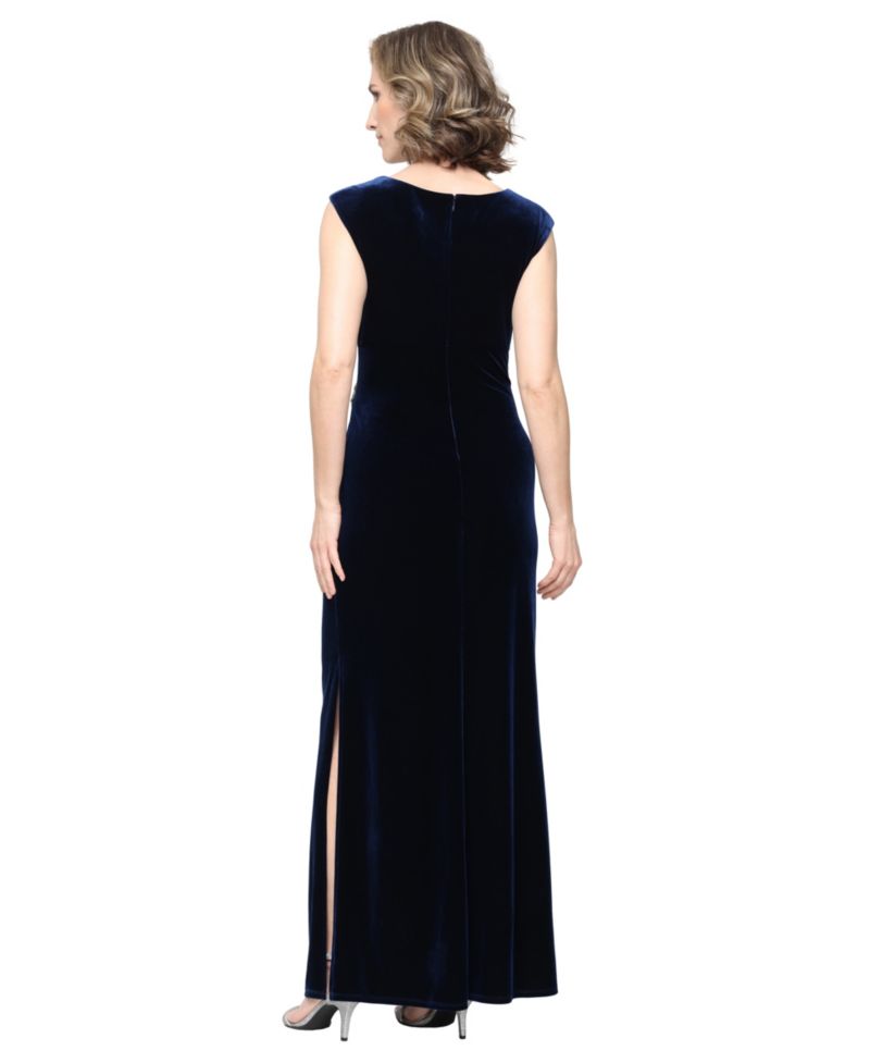 Petite Velvet Ruched Surplice-Neckline Gown