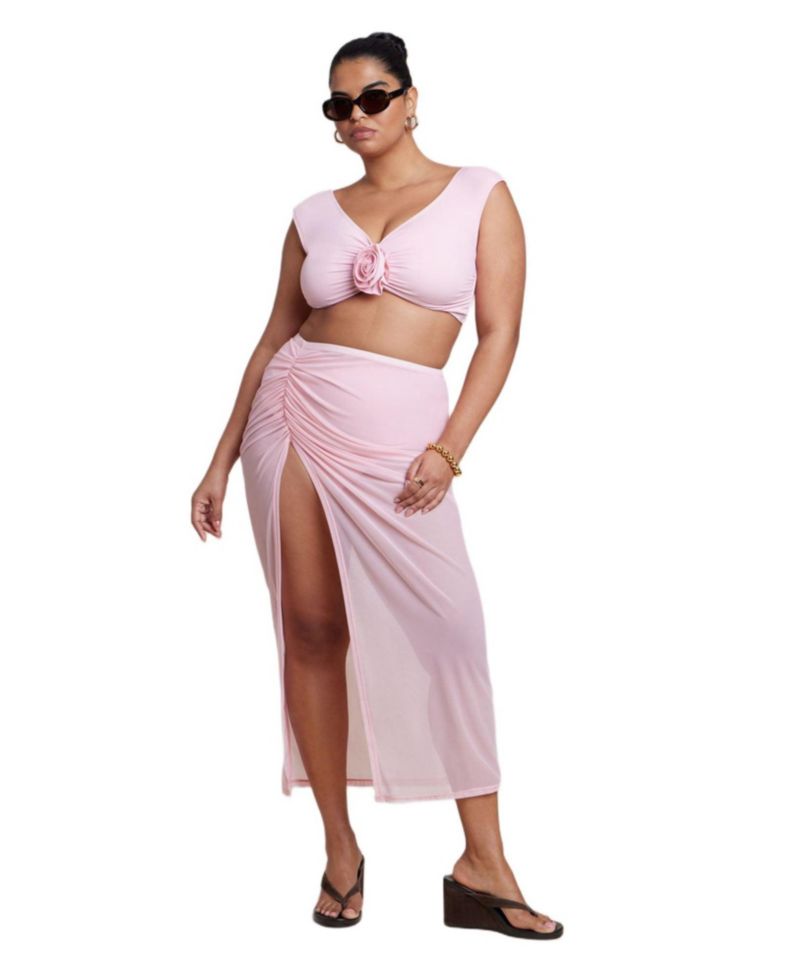 Plus Size Mesh Maxi Asym Skirt Coverup