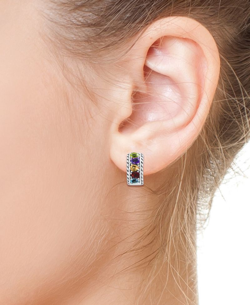EFFY® Multi-Gemstone Small Huggie Hoop Earrings (1-7/8 ct. t.w.) in Sterling Silver