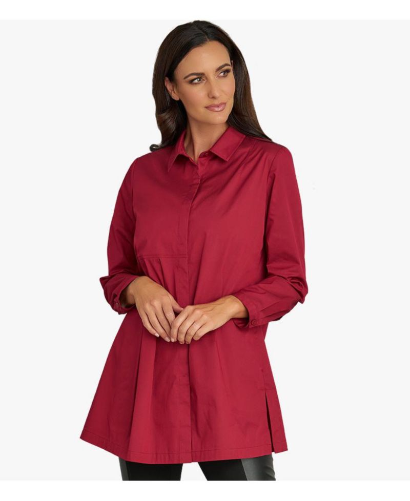 Women's Long Sleeves Cotton Poplin Asymmetrical Pleat Front Have It All Tunic