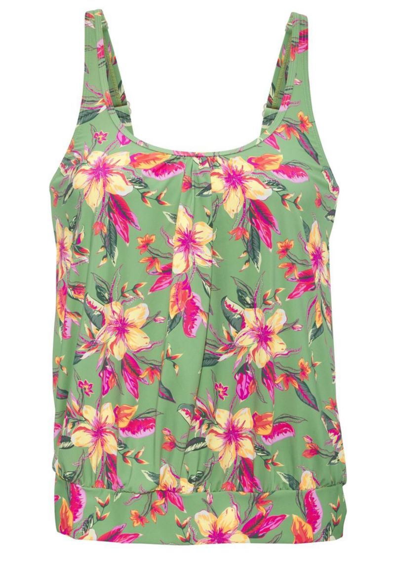 Women's Tropical Print Blouson Oversized Underwire Tankini Top
