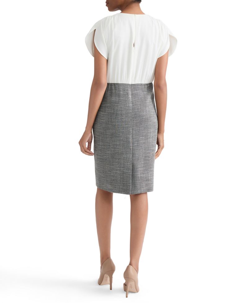 Women's Mixed-Media Tulip-Sleeve Sheath Dress