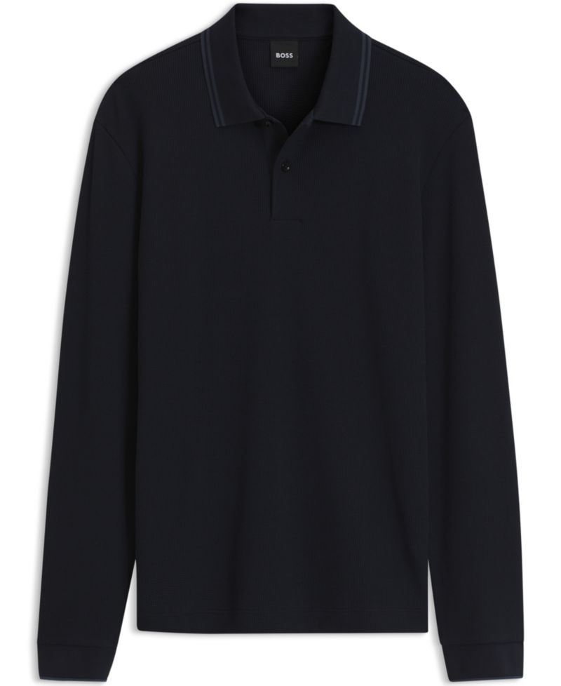 Men's H-Pittman 10 Stretch Long-Sleeve Waffle-Knit Polo Shirt