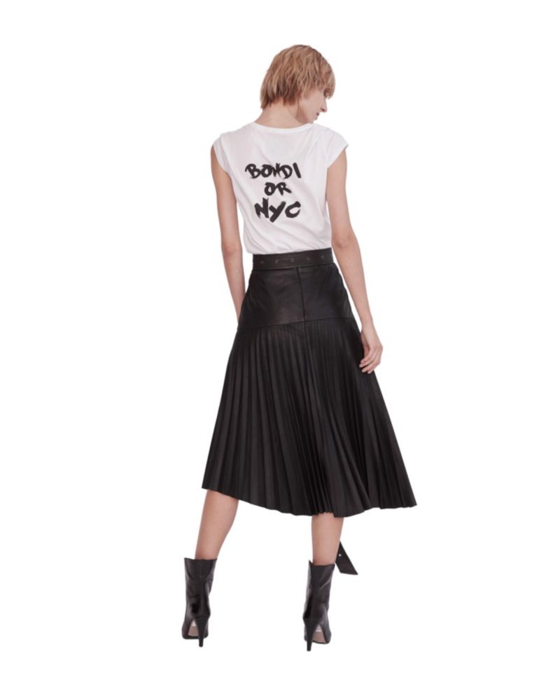 Women's Park Avenue High-Waisted Pleated Midi Leather Skirt