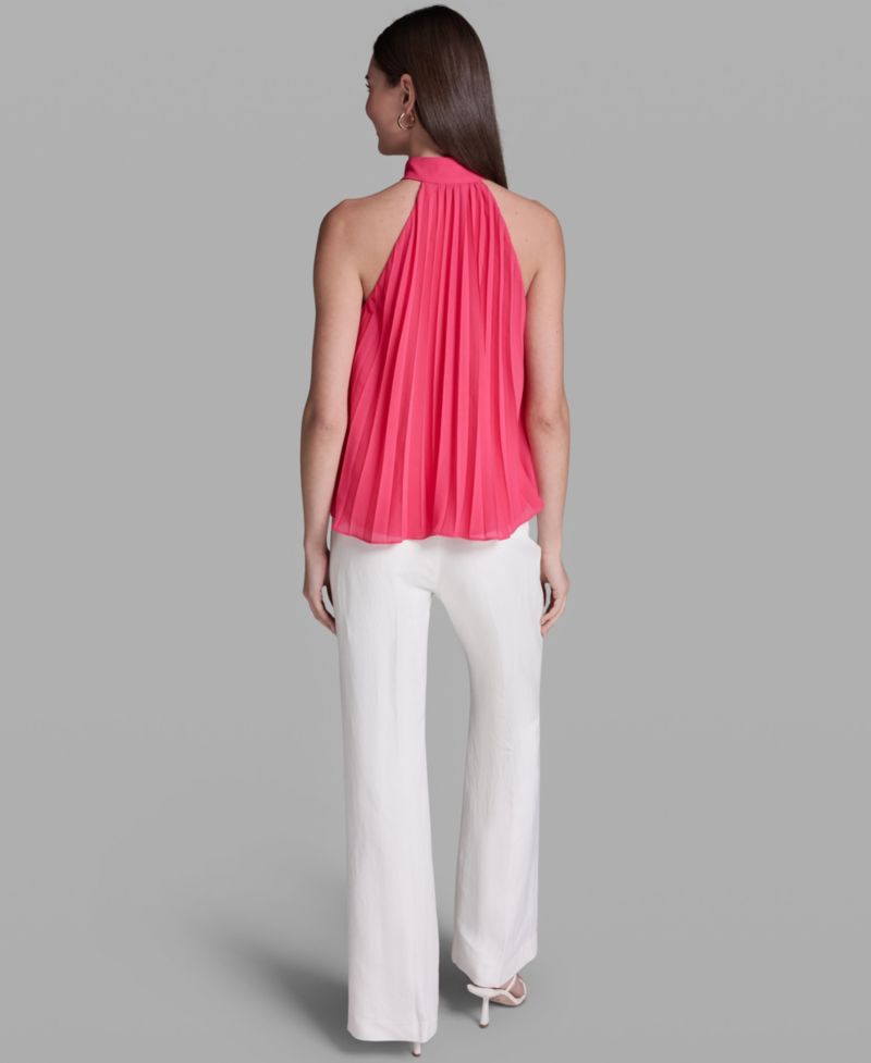 Women's Pleated Halter Neck Sleeveless Top
