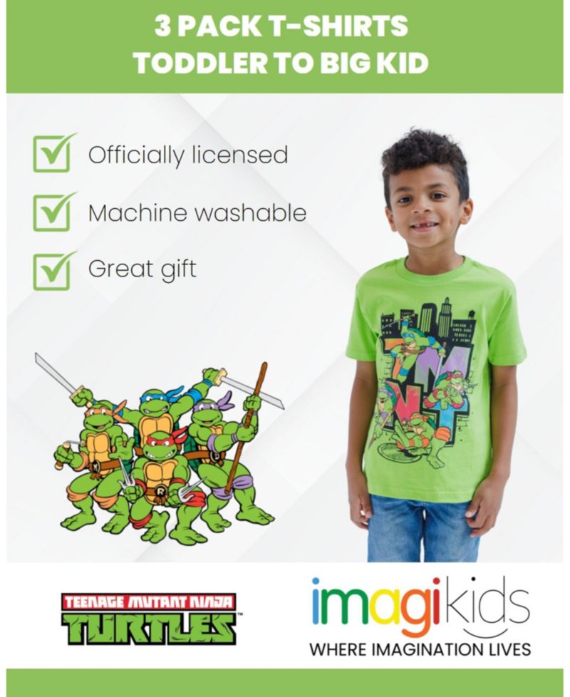 Toddler Boys Leonardo Michelangelo Donatello Raphael 3 Pack T-Shirts