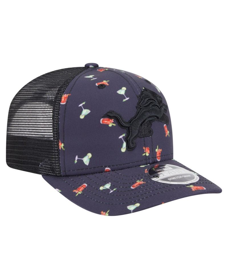 Men's Navy/Black Detroit Lions Adventure Drinks Pattern 9SEVENTY Stretch-Snap Hat