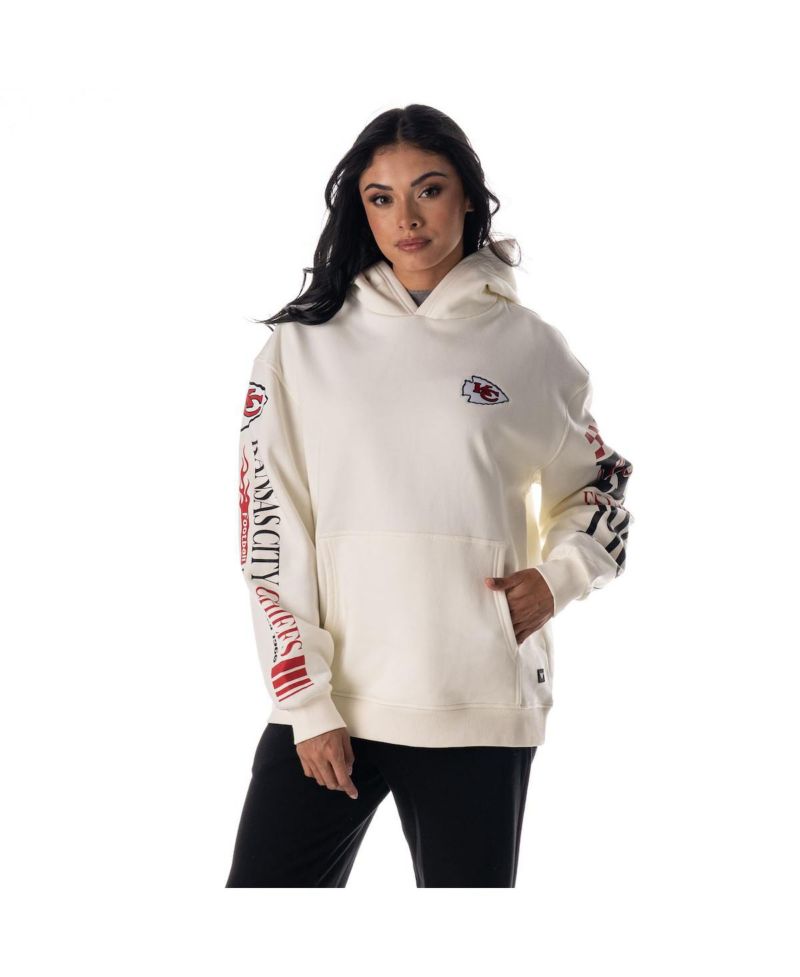 Women's Cream Kansas City Chiefs Stacked Graphic Sleeve Fleece Hoodie