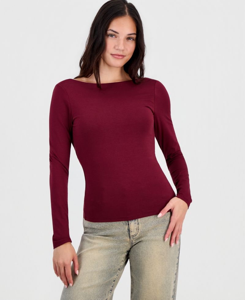 Women's Long-Sleeve Draped-Back Top