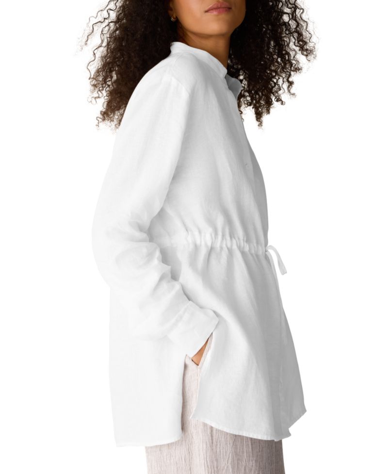 Women's & Plus Size Band Collar Long Shirt