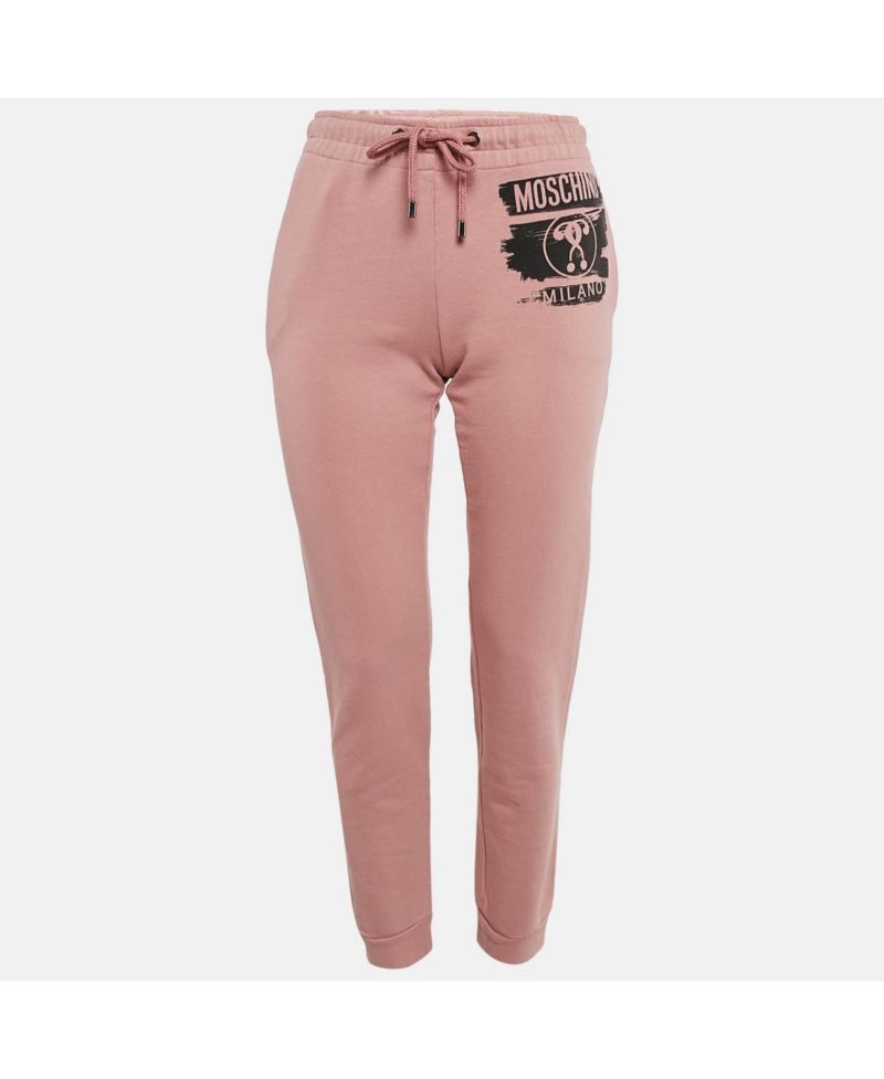 Women's Pink Logo Print Cotton Sweatpants