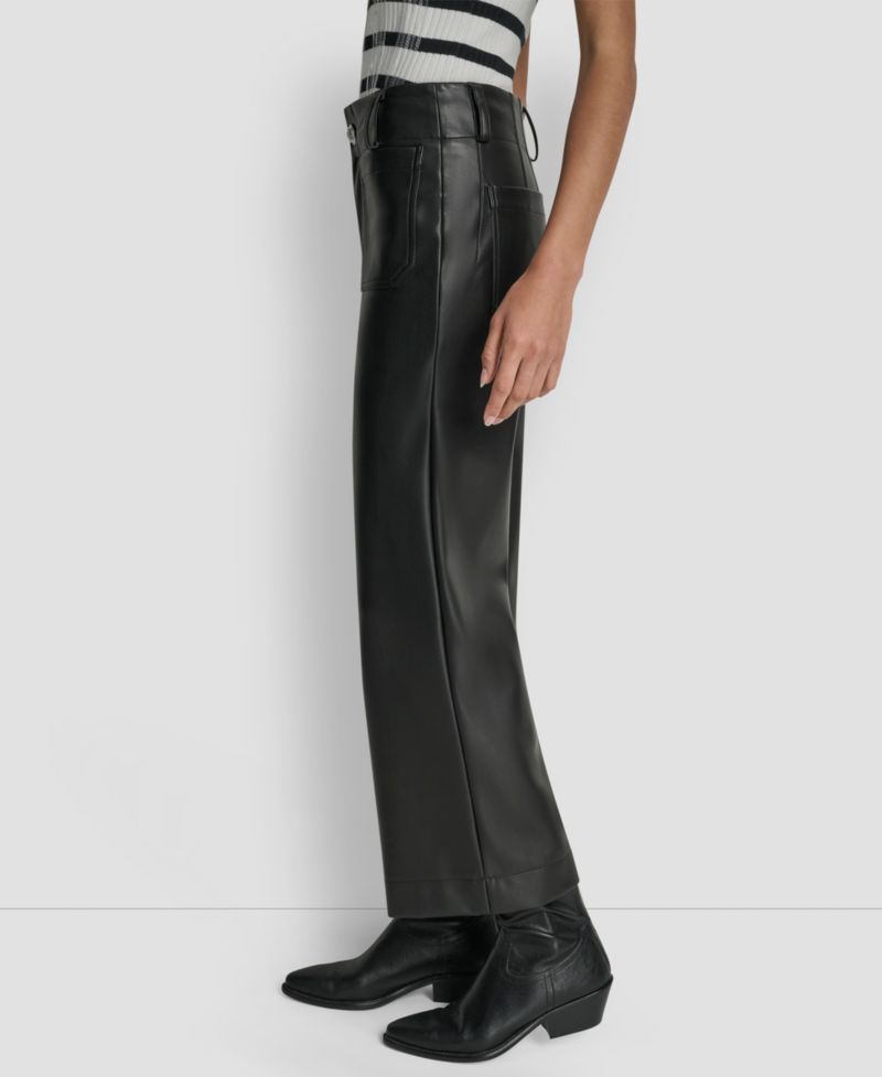Women's High-Rise Cropped Faux Leather Wide-Leg Pants
