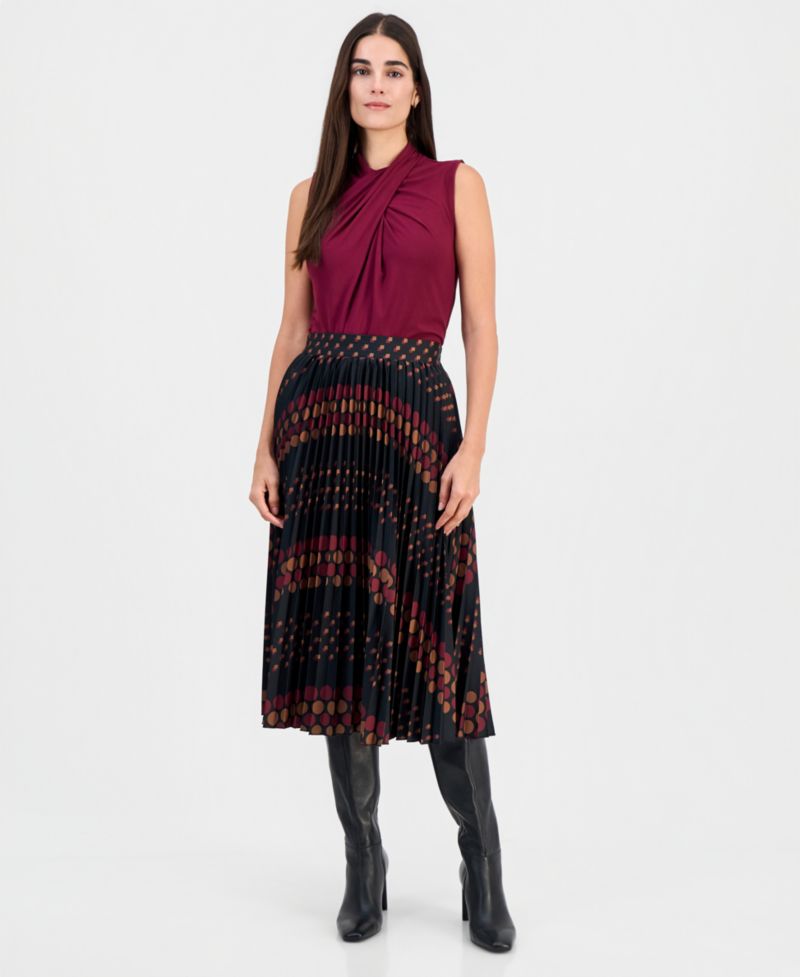 Women's Printed Pull-On Pleated Midi Skirt