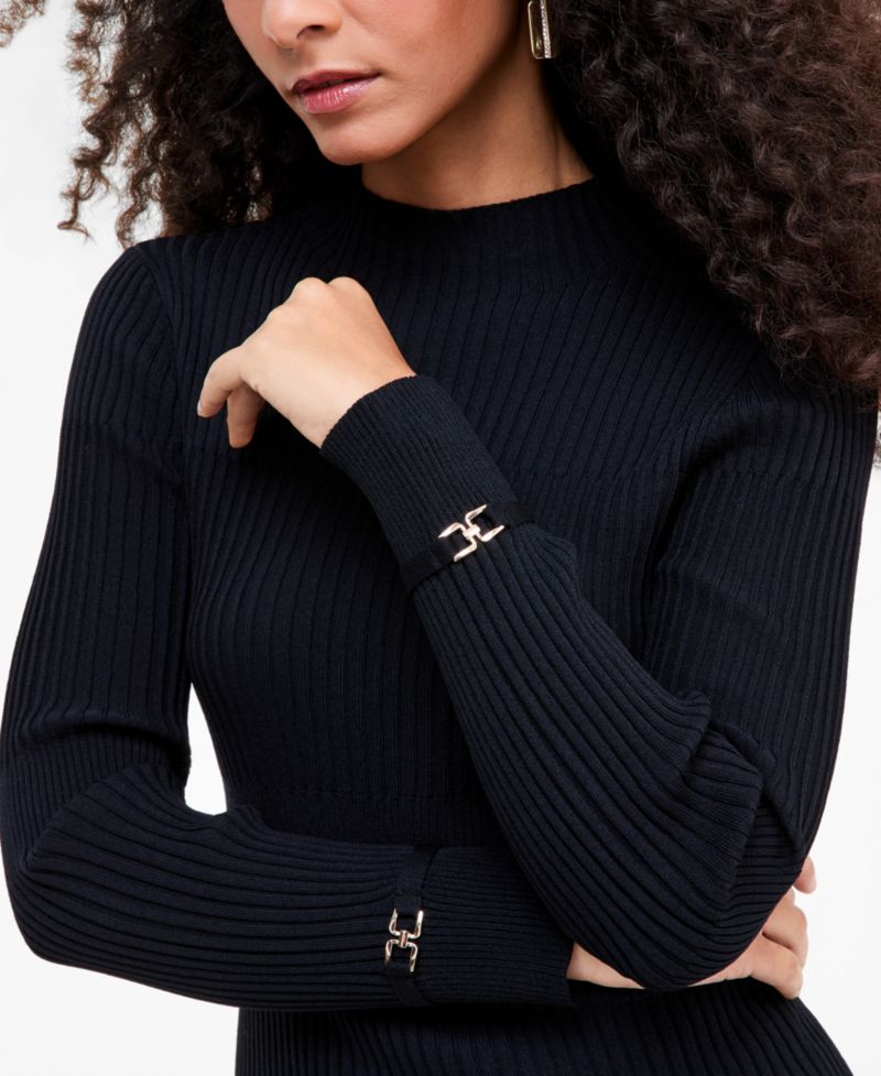 Women's Mock Neck Ribbed Long-Sleeve Sweater