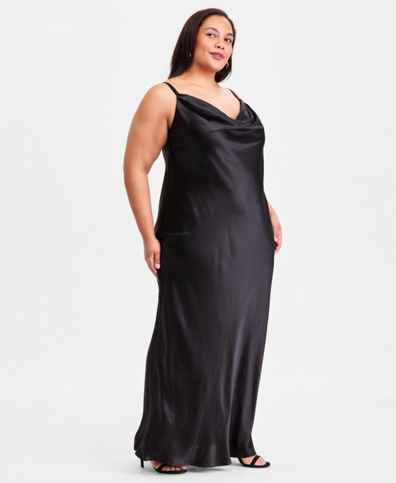 Trendy Plus Size Cowlneck Satin Gown