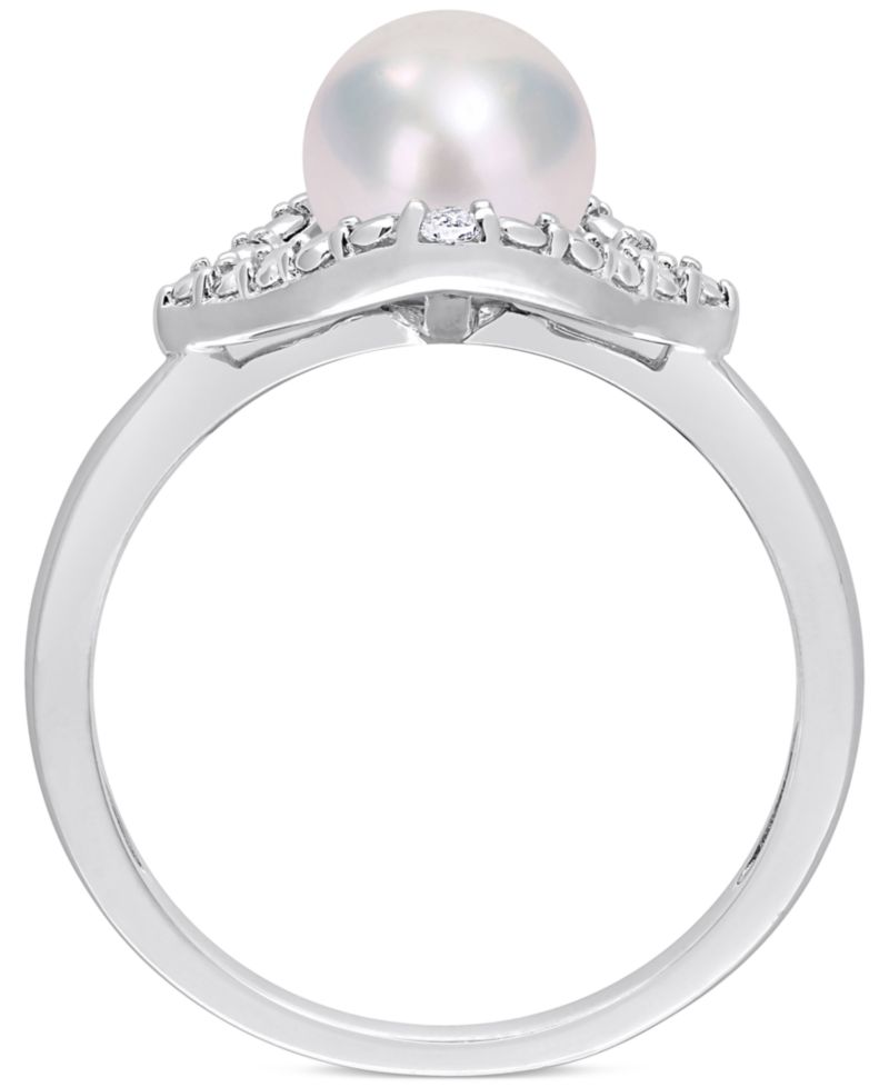 Cultured Freshwater Pearl (7mm) & Lab-Created White Sapphire Accent Ring in Sterling Silver