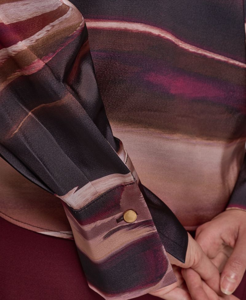 Women's Long-Sleeve V-Neck Satin Blouse