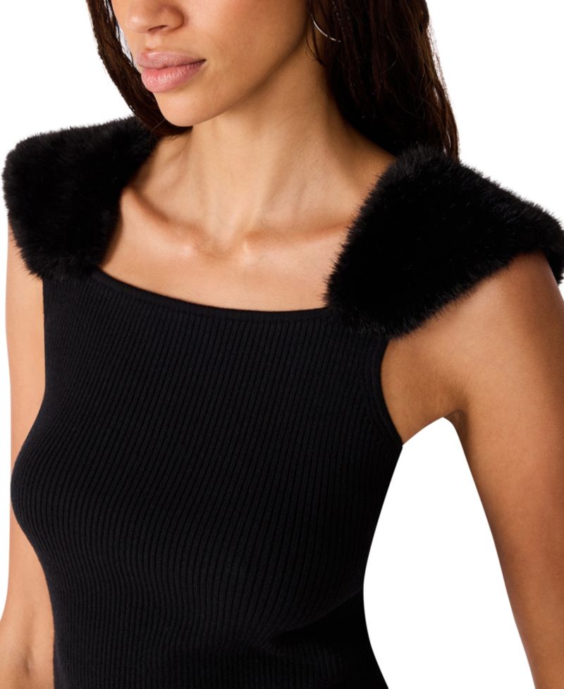 Women's Madelyn Sleeveless Square-Neck Faux Fur-Trim Sweater
