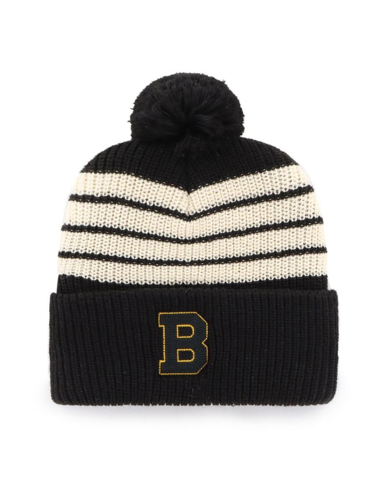 Men's Black Boston Bruins Old Time Hockey Barn Cuffed Knit Hat with Pom