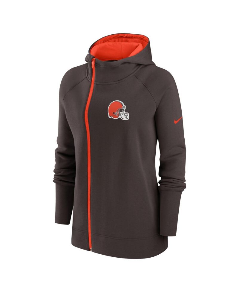 Women's Brown Cleveland Browns Asymmetrical Raglan Full-Zip Hoodie