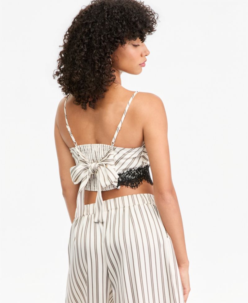 Women's Pinstripe Satin V-Neck Sleeveless Top