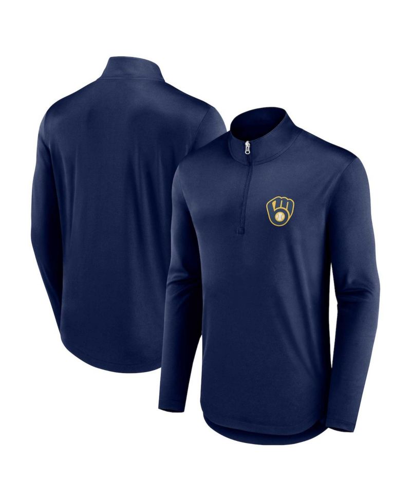 Men's Navy Milwaukee Brewers Quarterback Quarter-Zip Top