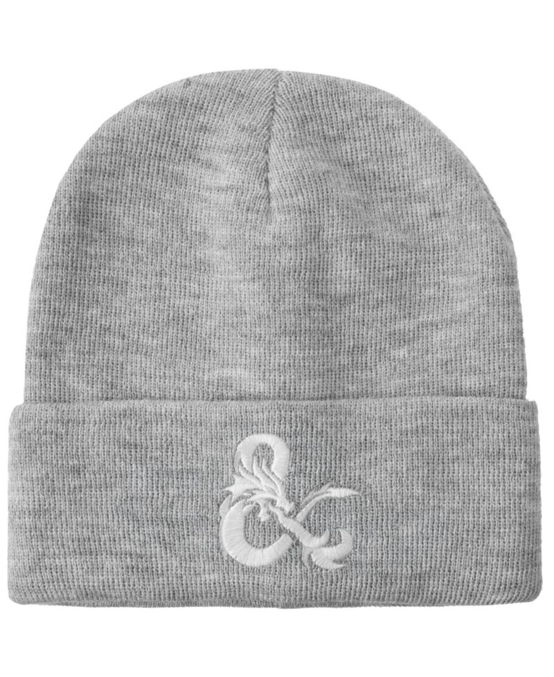 Men's Dungeons and Dragons Ampersand Logo Embroidery Heather Gray Acrylic Knit Cuff Beanie