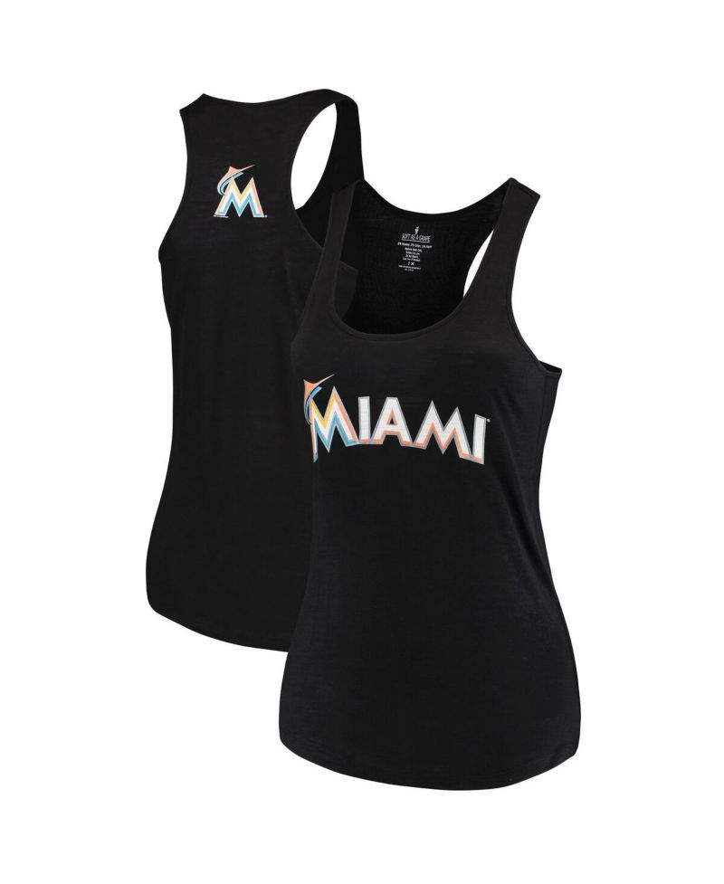 Women's Black Miami Marlins Plus Size Swing for the Fences Racerback Tank Top