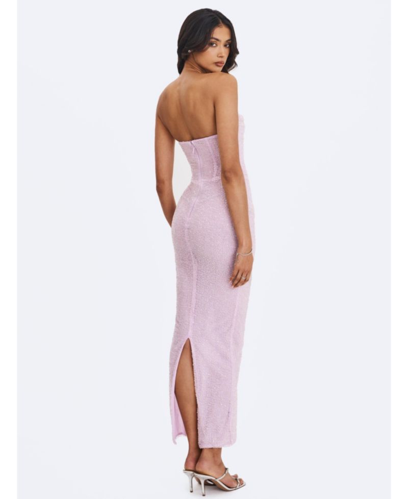 Women's Raylee Beaded Mesh Strapless Sheath Maxi Dress