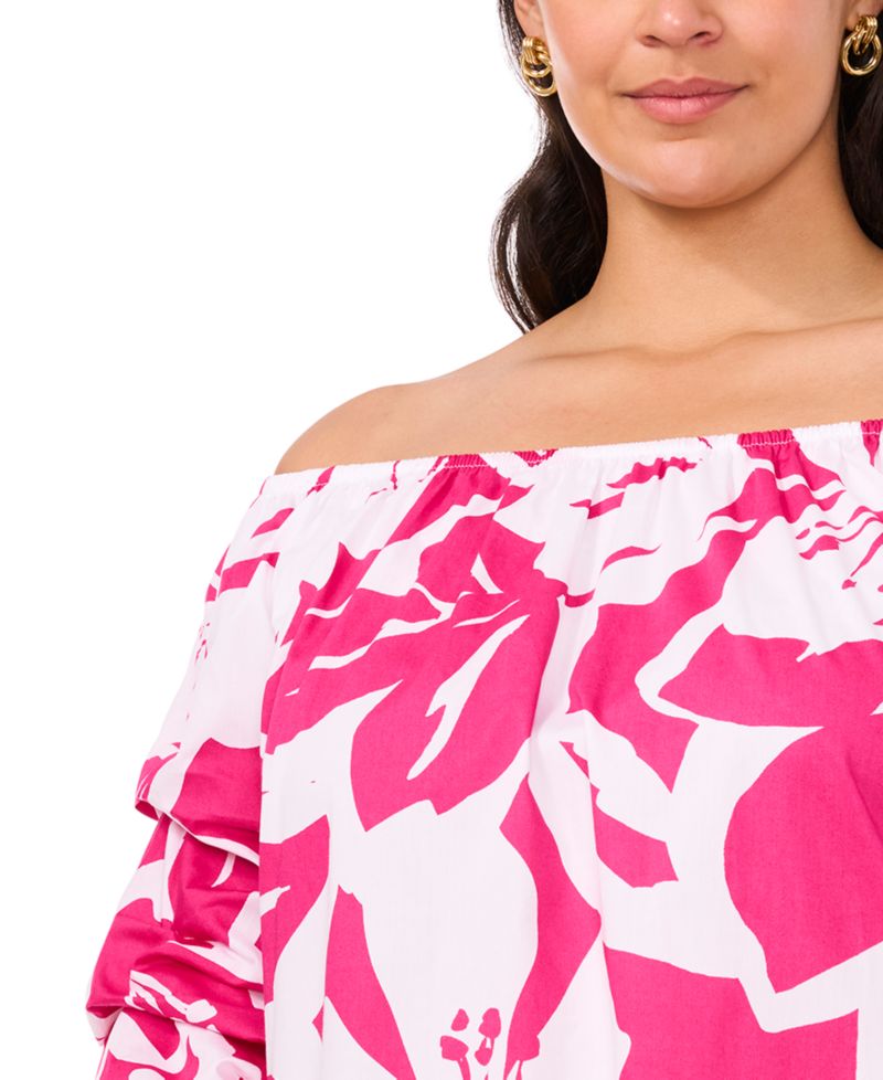 Plus Size Printed Off-The-Shoulder Shift Dress