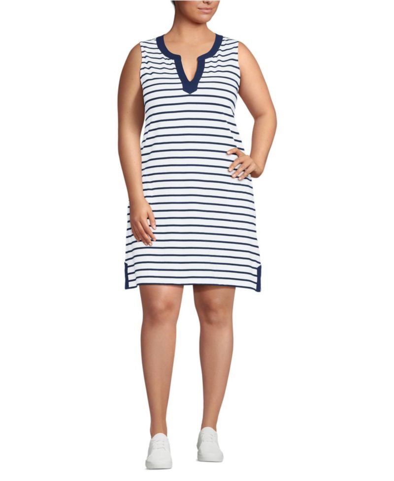 Plus Size Cotton Jersey Notch Neck Dress