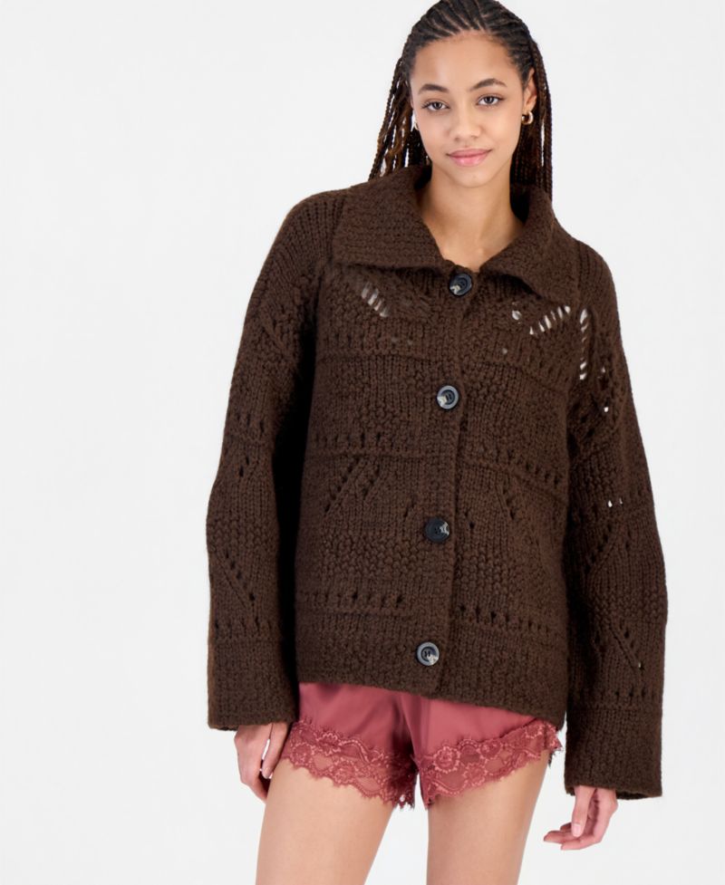 Petite Pointelle Button-Front Cardigan