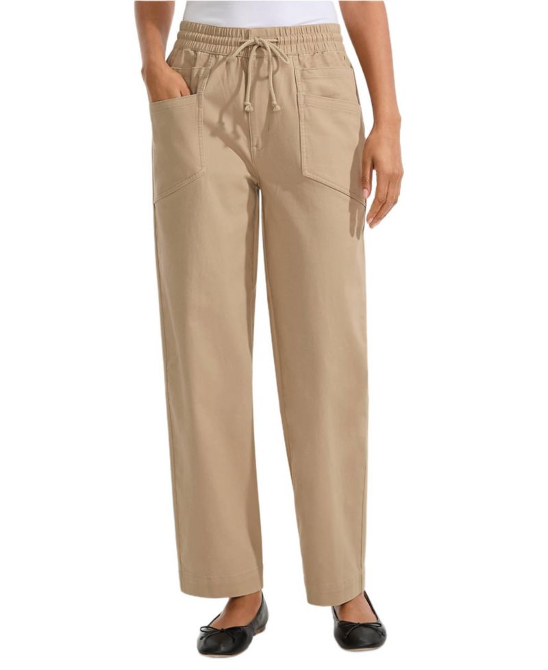 Women's Herringbone Chino High Rise Relaxed Straight Drawstring Ankle Pants
