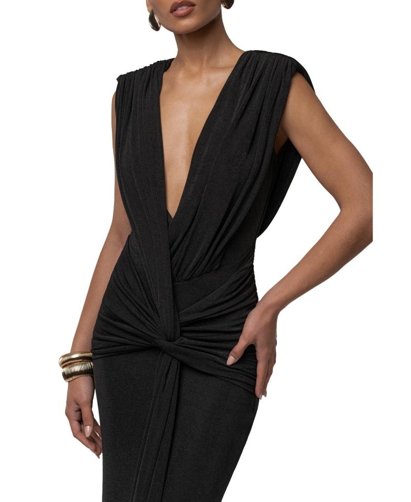 Women's Palma Plunge V-Neck Ruched Sleeveless Maxi Dress
